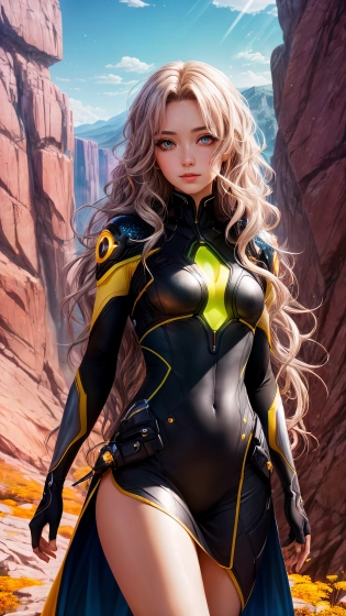 1woman , colorful eyes, yellow wavy long hair, crystal canyon background, looking at viewer, extremely detailed CG unity 8k wallpaper , anime style, glow effects, dramatic illumination, IMAX , <lora:add_detail:1>, 16k, UHD, HDR, (Masterpiece:1. 5), (best quality:1. 5)