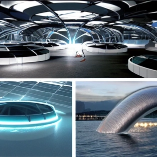 Prompt for Midjourney AI's "Futuristic" image generator:Generate a futuristic image of a high-tech tuna farming facility located within a M�bius strip-shaped dome. The scene should be set during the nighttime, with the facility's neon lights casting an eerie glow across the interior. The tuna should be depicted as sleek, streamlined creatures, swimming within massive tanks that are part of the M�bius strip's twisted surface. The tanks and machinery should be rendered in sharp, angular lines, evoking a sense of technological sophistication and precision. The overall mood should be one of futuristic wonder and innovation, as the viewer contemplates the potential of human technology to shape and control the natural world in unexpected ways. --8k