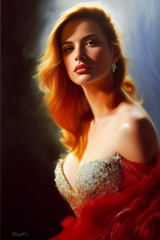 [Katheryn Winnick | Scarlett Johansson | Elizabeth Olsen | Alexandra Daddario | Christina Hendricks | Kirsten Dunst | Amber Heard | Michelle Pfeiffer | Charlize Theron | Natalie Portman | Evangeline Lilly | Pen�lope Cruz | Elizabeth Banks | Emily Ratajkowski | Melissa Benoist], a real perfect female anatomy of ginger, wedding dress, bare shoulder, sweaty upper body, hyper details, volumetric lighting, cinematic lights, epic cinematic, extremely high detail, post processing, readhead, freckles, very long hair, wallpaper, Film Grain, 3d, denoise, redshift style, breast implants, l-cup, Illustration, Oil Painting, Cover Art, Concept Art, style of [Pino Daeni | Artgerm | Francois Boucher | Anton Fadeev]