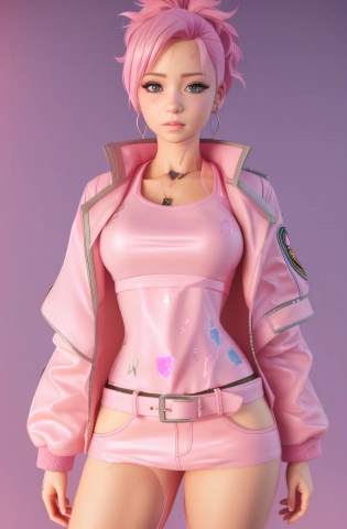 a close up of a person with pink hair and a jacket, 3 d render character art 8 k, 3d character realistic, realistic anime 3 d style, photorealistic anime girl render, highly detailed character, female lead character, realistic character concept, anime styled 3d, female character, unrealistic character concept, 3 d anime realistic