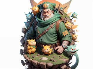 Aalfed man in headscarf and dragon shirt, Pengyin Yin J - Jiang Geping, Zeng Fanqian, Chen Xintong, Huang Huifeng, Liang Xing, Huang Guangjian, Leng Jun, Lin Xiang, Lin Qifeng, Luo Qisheng, Pan Chengwei, Wang Wei, Duan Xiang, Digital Painting, Mark Clairenden and Pixar and Hayao Miyazaki and Akira Toriyama 3D character design, the illustration is a 4K resolution HD illustration with very detailed facial features and cartoon style visuals.