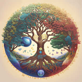there is a picture of a tree with many different colors, tree of life seed of doubt, world tree, tree of life inside the ball, tree of life, the world tree, cosmic tree of life, the tree of life, yggdrasil, a beautiful artwork illustration, artistic illustration, fantasy tree, magical tree, beautiful detailed illustration, tree of life brains