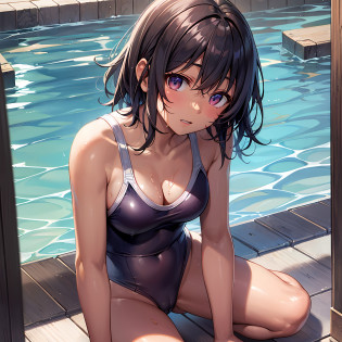 Nanasaki?sun burn?darkskinned?Competitive swimsuit?swimming pools?evening?teats?Crotch opening?Sunburn marks?natsu?A dark-haired?short-cut?Turn here?From  above