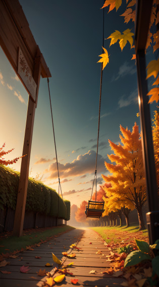 The tone of the whole picture is fresh?Bright shades?Mainly yellow and dark green?The background can use a soft dark green?It gives a sense of stability?It also highlights the autumn atmosphere?A swing can be placed in the center of the picture?It represents the change of seasons and the arrival of autumn?Some dead leaves can be hung on the swing?It symbolizes the gradual end of summer?It's autumn?And under the swing there can be a bunch of colorful mangoes and passion fruits?It symbolizes the fusion and rich taste of the two fruits?Similar to the beginning of autumn?The heat gradually receded?Brings a cool feeling?Overall?The picture presents a warmth?Relaxed feeling?Through yellow and dark green tones?Express the atmosphere that autumn is coming?A fusion of mango and passion fruit?As well as elements of swings and dead leaves?All increase the vividness and visual appeal of the picture?Such a design idea can be used for advertising?poster for?Or seasonal commodity packaging and other scenarios?It brings a pleasant feeling and at the same time highlights the theme of autumn?Real scene HD 8K