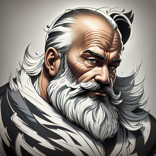Create a simple yet impactful black and white logo featuring a bearded, bald man with a long beard. The logo should consist of clean, minimalist lines with a white background, making it easily recognizable and suitable for various applications.

Focus on capturing the defining features of the man's face: a bald head and a long, flowing beard. Use bold, solid lines to outline the shape of the head, beard, and any prominent details, such as the beard's length and style. Keep the design straightforward and avoid intricate details to ensure clarity and legibility, even at smaller sizes.

Strive for a balanced composition that allows the character's features to stand out. Experiment with different line thicknesses to add depth and visual interest to the logo. Consider using gentle curves to accentuate the contours of the head and beard, giving the design a sense of flow and elegance.

The aim is to create a distinctive and memorable logo that can be easily associated with a bearded, bald man. Keep in mind that the simplicity of the design should make it versatile, ensuring that it remains recognizable whether it's displayed on digital platforms or printed on various materials.

Remember, a strong logo is one that makes a lasting impression with its simplicity and clarity. --auto --s2