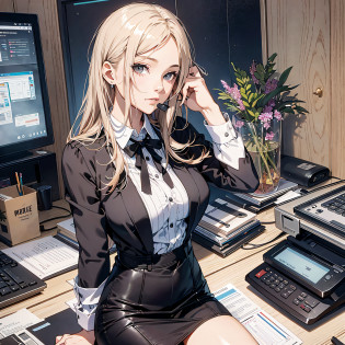 Office, young woman, assistant dressing up, answering the phone, office
