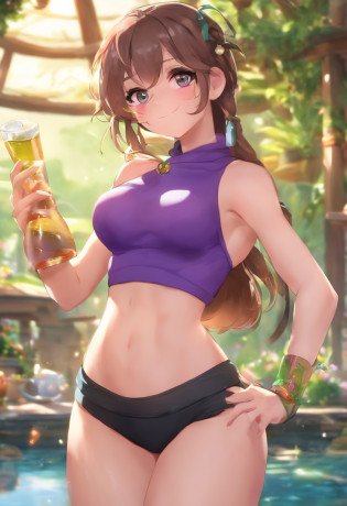 ((Best Quality)), (ultra-detailliert), ((Extremely detailed)), (Beautiful), ((Kawaii Girl)),(two side up hair)?((masutepiece)), (Detailed eyes and skin), ultra high res, adsurdres, (((vibrant colours))), bright colours, 1girl, human, human skin colour, solo, heart-shaped pupils, (Heart-shaped pupils:0.9), fingernails, (blush:1.1)(speed lines:1.1)((heavy breathing:1.3)) purple long hair, purple eyes, smug face, choker, cute top, gym top, revealing, shoulder cut dress, shoulders visible, cleavage visible, (underboobs visible), cleavage cutout, underboobs, midriff, abs, slight muscles, light muscular, Showing the belly, light muscles, (((muscular abs))), heavily pregnant, round belly, ballooned belly, bloated abs, bulging abs, bloated belly, bulging belly, bloated belly with a silhouette of visible abs, slim waist, thin back, accurate belly button, accurate lower belly, (((abs))), (((accurate belly button))), round belly, panty strings, gym shorts, thighs, clean body, sexy pose, aroused, arousing, background is an alley in a garden, detailed sunlight, sitting, dappled sunlight, day, depth of field, plants, summer, (dutch angle), kipteitei, dappling sunlight, Background Chinese Antiquity?thatched hut?springtime?jungles?lakes?hole in the mountains?waterfallr?The tree?grassy fields?Rochas?hot onsen?hydrosphere??illustratio?1.0??Epic composition?Realistic lighting?high definition detail?tmasterpiece?Best quality??????? CG ?? 8k ???, by (by Pino Daeni, (by ruaidri), yupa, kiyosan), detailed background, anime, (dark shadows, wide dynamic range, hdr, low light:1.2).