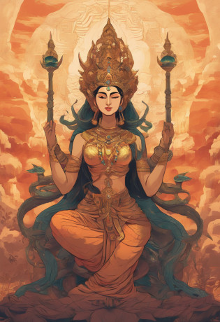 Prompt : In Burma  mythology, there are countless powerful and captivating goddesses who embody different aspects of nature, wisdom, and beauty. Your task is to create your own Burmese goddess, envisioning her unique domain, appearance, and defining qualities. Consider her role in the Bagan, her relationships with other gods and mortals, and the stories that might surround her. Delve into the depths of your imagination and bring forth a deity worthy of admiration and awe, a burmese goddess unlike any other.