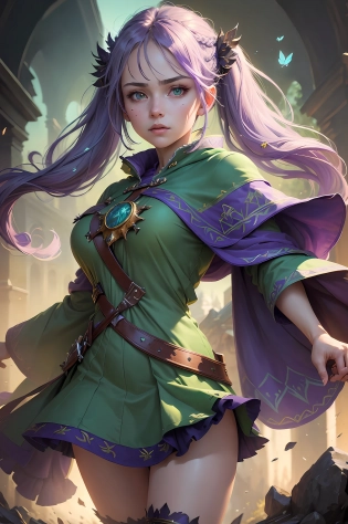 (highres illustration:1. 1), (Medieval RPG, majestic imperial looking Female(action pose :1. 1), Character Portrait, realistic detailed aqua eyes, detail symmetrical face:1. 2), (ambient light, beautiful detailed majestic open fields green tundra background:1. 1), (purple twintail hair:1. 3), (young skin:1. 2), (human:1. 1), (solo, 1girl:1. 2), (vivid green theme:1. 1), (intricate mage wizard ornate robes, green capelet, :1. 1), (blue wizard robes:1. 1), (chaotic good:1. 2), unity asset store, (fantasy portraits, rpg portraits), (professional majestic oil painting by Anna Pavleeva, by Valeriy Vegera, volumetric lighting:1. 3), Intricate, High Detail, dramatic, flying butterflies , ((sense of scale )),
