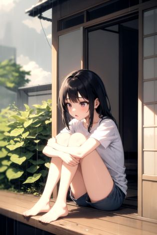 <lora:veranda_v0.1:1>
1girl, veranda, t-shirt, shorts, rain,
<lora:hugging_own_legs_v0.3:1> hugging own legs,, masterpiece, best quality, highly detailed
