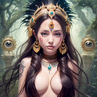 plump woman in a feathered headdress with feathers on her head, (((painted face))), portrait of aztec princess, wearing crown of bright feathers, girl with feathers, beautiful young shaman, face painted, she is dressed in shaman clothes, feathered headdress, tattoo on sternum, ornate headdress, a young shaman, angelina jolie uhd, headdress,: shamen native american costume, centered headdress, painted face, drawing of a flower with an eye in it , eyeball, tree branch, crescent-shaped eyeball, (all-seeing eye), all-seeing eye, kaethe butcher, third eye, stem eyes, single eye, all-seeing eye, pen and ink illustration, inspired by Ren Xun, pen and ink work. sharp focus, flowers grow from the bodyplump woman in a feathered headdress with feathers on her head, (((painted face))), portrait of aztec princess, wearing crown of bright feathers, girl with feathers, beautiful young shaman, face painted, she is dressed in shaman clothes, feathered headdress, tattoo on sternum, ornate headdress, a young shaman, angelina jolie uhd, headdress,: shamen native american costume, centered headdress, painted face, drawing of a flower with an eye in it , eyeball, tree branch, crescent-shaped eyeball, (all-seeing eye), all-seeing eye, kaethe butcher, third eye, stem eyes, single eye, all-seeing eye, pen and ink illustration, inspired by Ren Xun, pen and ink work. sharp focus, flowers grow from the body