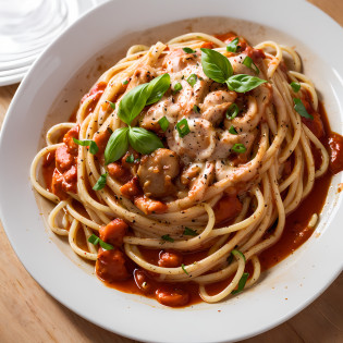 a closeup of a pasta with red sauce on a plate,juicy noodles, high quality food photography, noodles, easy, (ultra realistic, realistic and coherent, mixed art, professional food photography, ready to eat, an ultra realistic, looks realistic, a hyper realistic, very very realistic, incredibly realistic, noodles, 4k food commercial, very realistic