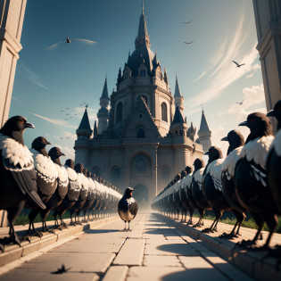 tmasterpiece?A high resolution?8K?absurd res?Complex scenes?Detailed content?CG animation?A flock of black magpies flew in line in the sky?