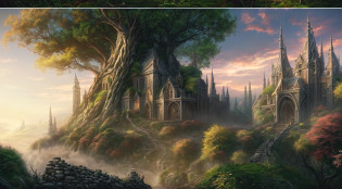 a landscape ultra wide angle, fantasy art, RPG art, (best Detailed: 1.5), CG  (UHD: 1.5), (photorealistic: 1.4), cinematic movie picture picture of an elven city built in the forest trees, a city of Forgotten Realms elves built in the forest trees, there are many houses built (in the massive ancient forest woods: 1.6), there are elven towers, a massive, elven fortress built on a hill near the city, (perfect architecture: 1.5) fantasy elven forest background, sunset, the sun is setting down there are some clouds in the sky, best details, best quality, 16k, (ultra detailed: 1.5), masterpiece, best quality, (extremely detailed), ultra wide shot, photorealism, depth of field, hyper realistic