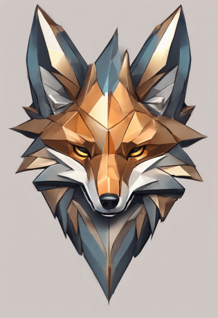 Game medallion with metal fox head close-up with crown?Close-up of the fox's head?hearthstone art style, Hearthstone style art, hearthstone concept art, Riot game concept art, style of league of legends, iconic character splash art, League of Legends crown?Game badge?Surrounding metal feathers?copper gold?c4d???Less detail?less detailing?Huge metal fox head in the middle?The head has gorgeous gemstones