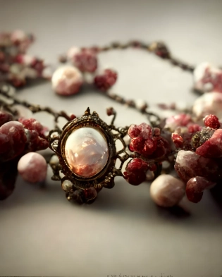 an antique victorian gemstone necklace, jewelry design, plain background :: romantic era, england :: 8k octane render, high-definition photography :: --no writing, signature, model --ar 4:5 --uplight