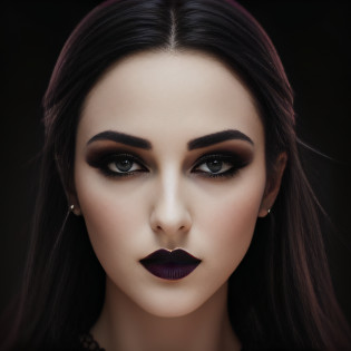 um desenho de uma mulher com longos cabelos pretos e um top preto, cabelos pretos e olhos grandes, sobrancelhas escuras, cabelo e maquiagem escuros, rosto pontiagudo e olhos cinzentos, olhos escuros e penetrantes, gothic face, com cabelos longos e olhos penetrantes, gothic girl face, maquiagem escura em seu rosto, grandes olhos escuros, cabelos pretos e olhos castanhos, androgynous vampire