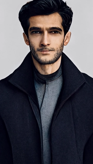 calvin klein model strongly resembling andrew garfield and also davood ghadami with dark eyes modelling pea coat with popped collar::2 vanishing point::0. 2 --iw -1 --ar 89:144 --s 625 --chaos 0 --seed 816 --uplight