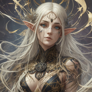 a beautiful full figure painting of perfect female elf woman, shapeless long hair, black hair, white hair, huge mammaries, perfect features, wearing Rococo style dress, art by Carne Griffiths and Wadim Kashin Concept art, ethereal background, abstract beauty, stand, near perfection, pure form, Golden Ratio, minimalism, unfinished, concept art, By Brian Froud and Carne Griffiths and Wadim Kashin and John William Waterhouse, intricate detail, 8k post-production, High resolution, super Detail, art station Trends, sharp focus, studio photos, intricate detail, Very detailed, By Greg Rutkowski  heads, two faces, plastic, Deformed, blurry, bad anatomy, bad eyes, crossed eyes, disfigured, poorly drawn face, mutation, mutated, extra limb, ugly, poorly drawn hands, missing limb, blurry, floating limbs, disconnected limbs, malformed hands, blur, out of focus, long neck, long body, mutated hands and fingers, out of frame, blender, doll, cropped, low-res, poorly-drawn face, out of frame double, blurred, ugly, too many fingers, deformed, repetitive, black and white, grainy, bad anatomy, airbrush, bad proportions , blind, bad eyes, ugly eyes, dead eyes, blur, vignette, out of shot, out of focus, gaussian, monochrome, duplicate, watermark, signature, text, ugly, morbid, mutated, long neck, hazy eyes, bad eyes, Marijuana eyes, heroin eyes, bad anatomy, bad hands, error, missing fingers, extra digit, fewer digits, cropped, worst quality, low quality, normal quality, jpeg artefacts, signature, watermark, username --auto --s2
