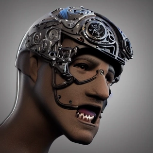 3D render of a sci-fi concept design of MTB Rider, steampunk, intricate details, hyper detailed, photorealistic face --beta --upbeta --upbeta