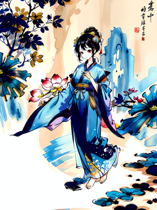 (pastel), artwork, ink, Chinese painting, watercolor, light color, 1 beautiful girl, Chinese style, antique clothes, Hanfu, dressed conservatively, solo, long hair, smile, standing, feet in water, barefoot, (illustration: 1.1), (panorama: 1.4), (full body: 1.05), (single: 1.2), (splashed ink), (splashed color), (watercolor), close-up water flow, lotus, rock, distant ancient buildings and mountains, beautiful and intricate clothing pattern details, (meticulously portrayed face), (delicate facial features), delicate hair portrayal, (delicate eye portrayal), meticulous finger portrayal, (best quality), (masterpiece: 1.1), ultra-clear resolution, 8k wallpaper, UHD, more details, high quality, high detail, rich details, high score efficiency