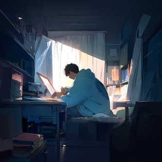 anime boy sitting at desk with laptop and book in hand, makoto shinkai. �h 2160, style of makoto shinkai, ( ( makoto shinkai ) ), lofi artstyle, makoto shinkai art style, studio glibly makoto shinkai, makoto shinkai style, makoto shinkai!