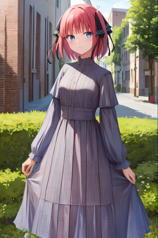 masterpiece, best quality, highres, nn1, 1girl, hair ribbon, short hair, dress, skirt, cowboy shot, standing, outdoors,