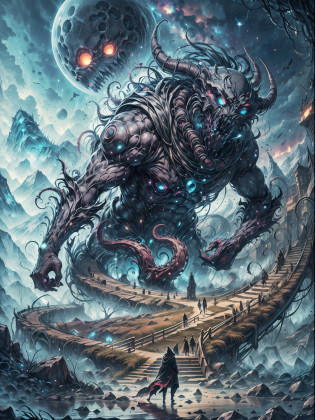 best image quality, masterpiece, super high resolution, BREAK Picture an unfathomable horror, an outer god of the Cthulhu mythos that defies description and comprehension. Its form is a writhing mass of tentacles and tendrils, constantly shifting and undulating in a grotesque dance. BREAK Its many eyes are cold and unfeeling, as if gazing upon the world from an alien perspective. The creature towers over everything in its path, dwarfing mountains and cities alike as it strides through the cosmos. BREAK Its skin is slick and slimy, with strange runes etched into the surface that pulse with an eldritch energy. The very air around the outer god shimmers with power, distorted by its mere presence. BREAK It emits a sound that is not quite a roar, not quite a scream, but something altogether more sinister and unsettling. This is a being that is beyond mortal comprehension, a creature from the void that defies all attempts at rationalization or understanding. BREAK The image of this outer god is a testament to the dark and terrifying depths of the human imagination.