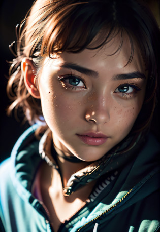 Raw photography?22-year-old girl?Blue Hoodie?(1girl in)?(realisitic)?(Photorealsitic:1.5)?lipsticks?hitornfreckles?Multicolor Hair?a choker?(Raw photography?8K UHD?film grains)?Sharp eyeliner?Blush eyeshadow with thick eyelashes?extremely�delicate and beautiful?8K?(Soft lighting)?hightquality?hight resolution?foco n�tido?ighly detailed?during the day?(sunlight on face)?beatiful detailed eyes? extremely detailed eye and face??masterpiece?(lighting like a movie)?(high-detail skin:1.2)?8K UHD?Digital SLR?Soft lighting?hightquality?film grains??masterpiece, top-quality, hightquality, hight resolution