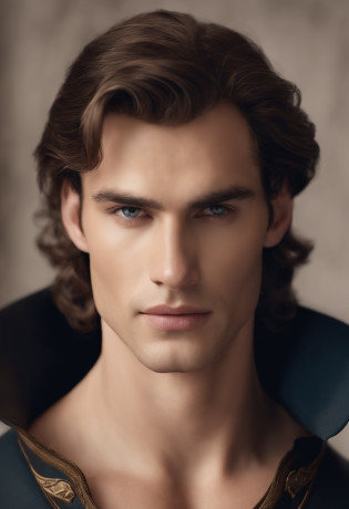Gilthunder is a British man of medium height, with a slender yet muscular build that exudes confidence. His hair is a deep, smooth brown, reaching down to his neck, with some strands delicately falling onto his face, adding a touch of mysterious elegance.His face is truly remarkable, featuring handsome features and a chiseled jawline that bestow an air of determination. His skin is pale, with a subtle rosy undertone, further enhancing his classical beauty. His lips are naturally rosy, while his nose is straight and flawless, completing the harmony of his face.Gilthunder's eyes are like two deep pools of intense blue, carrying a serious and penetrating expression. They seem to reflect profound knowledge and unshakable inner strength.Dressed in a black medieval tunic, Gilthunder emits an aura of mystery and authority. His figure, with the tunic accentuating his silhouette, appears as if it's straight out of a tale of knights and castles. Additionally, he boasts a muscular physique, further enhancing his imposing presence. Cinematic realistic portrait, bonito rosto detalhado, rosto realista altamente detalhado, Rosto altamente detalhado de 8k, retrato de rosto detalhado realista, 8k portrait render, sharp high detail face, realistic face moody lighting, rosto realista detalhado, rosto realista humano, Retrato VFX altamente detalhado, rosto detalhado e realista, rosto realista e detalhado