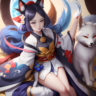 (photorealistic:1.4), (masterpiece, horizontal light, beautiful eyes: 1.2), masterpiece*portrait, 1girl,realistic, 3D face, shiny eyes, big beautiful eyes, shiny hair, shiny skin, alone , anime girl in white robe with cat ears and full moon in background, furry art, colorful, fox, amaterasu, beautiful fox woman, anime style digital art, onmyoji, port of onmyoji Rate, detailed art of Onmyoji, Japanese art style, stunning digital illustration