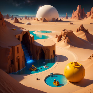 Desert Oasis, space scene, LEGO style, made from LEGO bricks