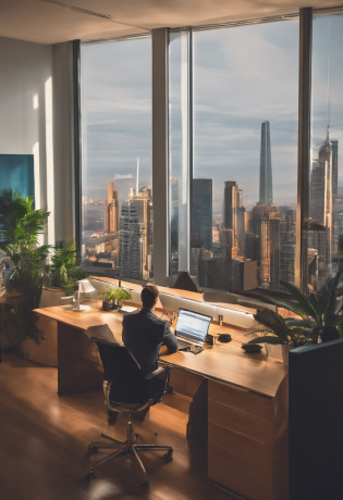 Personas sentadas en escritorios en una oficina con vistas a una ciudad, Trabajar en una oficina, Personas en el trabajo, Antecedentes de la oficina, Fellows, Oficina abierta, en un espacio de trabajo de espacio abierto, Occupied room, Oficinas, sentado en la oficina, Oficina moderna, en una oficina, Personas sentadas en mesas, Gente ocupada, Antecedentes interesantes, sentado frente a una computadora