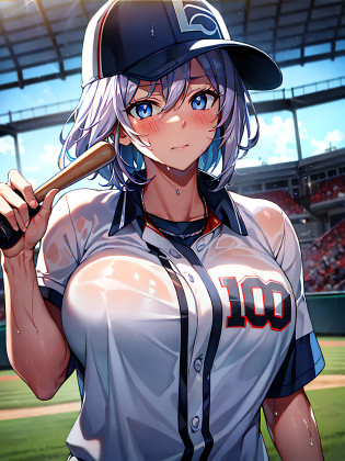 ?masterpiece++?top-quality++?ultra-definition++?ultra-definition++?4k++?8k++??Background Focus?++?Highly detailed,??baseball field??++??1??????evangerion?Asuka???+++???baseball player??????baseball uniform???+++???Baseball in right hand??++?((Mature woman playing baseball))++??Baseball hat???Baseball glove in left hand??with blush cheeks??Wristband on wrist???white  hair???Super shiny hair and skin???sunlights??((Beautiful))?Sweaty body?cleavage of the breast?Lively?sweating?serious facial expression? Perfect eyes, perfect hand?Perfect nose?evangerion?Rei Ayanami?Bright atmosphere?(wet effect)+?(light effect)?(Cinematic lights)+?(Cinematic of lights)+