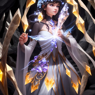 Best quality masterpiece of a cave with glowing crystals. The crystals are ultra-detailed and extremely delicate, floating in a wide shot that highlights their beauty. The cave is dynamic and full of depth, with Volumetric light that plays off the crystals and creates a stunning illumination effect. Detailed beautiful delicate eyes, detailed skin, best ratio four finger and one thumb.