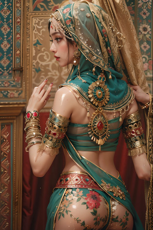 Iranian pride, Ancient glory etched in tapestry tones?Rhythmically narrated architecture transcends traditional carpet masterpieces marking intricate corners, Btflindngds, A beautiful Indian girl, Indian, Indian, Indian girl, Darker skin, Dark skin, persian princess, cyan royal clothing, cropped shoulders, heavy  makeups, jewely, Mature female, full bodyesbian, Green eyes, Sky blue underwear, light yarn, Face veil, necklace, necklace, necklace, Earrings, Earrings, Huge breasts, Big breasts, Big breasts, Burst breasts, Big breasts, Full breasts, Exposed breasts, Bare breasts, Narrow waist, Bare ass, Big ass, Bare belly, Bare navel, Bare ass, Big ass, Bare belly, Bare belly, Sexy, Wet, Wet body, Sweat, Shiny skin, Perfect female body, dancing pose, leering, Erotic dance poses