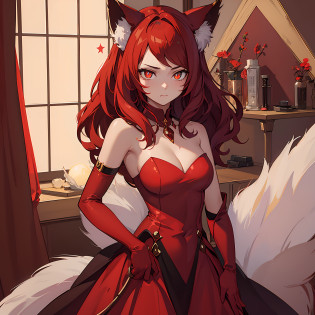 1girl, lynx girl, extremely delicate and seductive girl, long reflecting red hair, lynx ears, fluffy lynx tail, deep red shiny silk dress, jewel adornments glittering like stars, luxurious indoor, dark room only illuminated by her dress, unusual pupils, glowing eyes, magic eyes, cowboy shot, masterpieces, best quality, finely detailed., richly dressed, feline girl, glowify, (unusual pupils), (glowing eyes), (magic eyes)