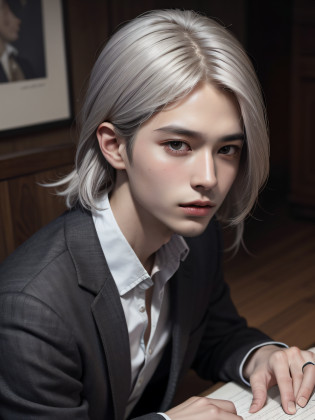 best qality?Jeizuo?super high resolution??fidelity?1.4??original photo?Young and handsome male?of silver hair