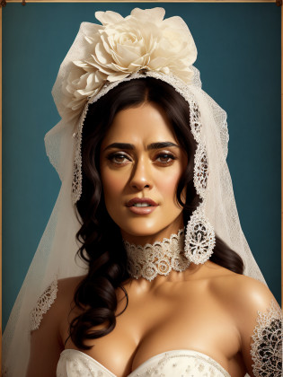 Salma Hayek as Singer, dressed as bride for Song 