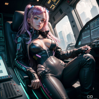Vista frontal de una piloto sentada en la cabina, Cyberpunk girl pilot in leotard suit inside aerospace vehicle cockpit, bodysuit blanco traslucido, senos grandes marcados, traje leotardo ajustado, cuerpo sexy bien proporcionado, Fighter Aircraft Cockpit, chica sexy en Cabina aeronave, interfaz digital, cabina combate, neon genesis evangelion, Piloto con asiento amarillo abrochado, cintas de seguridad, Cabina de nave espacial futurista, sci-fi space combat ship, panel de control ciberpunk, pantallas computadoras, Neon lighting, oxide, pantallas botones palancas de control, Joystick control, panel de control ciberpunk