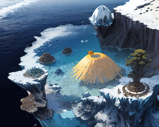 anthill,  ants, 3D, island, iceberg, sand, plant, Ant eater, blue, rainbow, sky, warrior