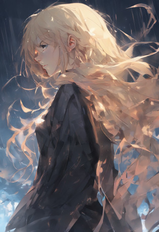 Sad girl,cry,darkness,Rain sky,?.?.?.?.?.?.?.?.?.?.?.?.?.?.?.?.3D,Upscale,hard disk,Blonde short,is crying,with his back turned
