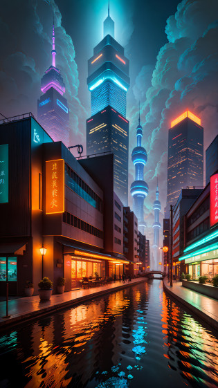 View of city skyline at night, bright lights, Shanghai city, Shanghai, Chinese New Year in Shanghai, no humans. No pedestrians. There are no passers-by. no humans. No pedestrians. There are no passers-by. The water surface is clean and the reflection effect is very beautiful. Visually stunning. Beautiful futuristic city, neon big city in background, brightly lit buildings, interesting backdrop, vibrant city lights, hou china, neon city in background, beautiful city, dream land of Chinese people, skyline show, from china, beautiful cityscape, photo of futuristic cityscape, pexels, blue hour photography, skyline show, hou china, city at night, skyline, from china, trend, trend, chinese dream, spectacular Clouds, fantasy clouds. Partially looking to the left, around the city, Shanghai Lujiazui. Chinese Architecture, Jia Ruan, Ruan Jia. The bustling technology building is beyond imagination. Inspired by Makoto Shinkai's popular concept art and masterpieces on pixiv, Vision (wide-angle lens), super high resolution (authenticity: 1.4), super high quality, detail enhancement. Extremely detailed CG Unity 8k wallpapers, aesthetics, award winning photography, photorealistic, high detail, intricate, art of travel, realistic 3D animation style, landscape concept art, super high resolution (photorealistic: 1.4), aesthetics, focus, High quality, vibrant colors, stunning reflections, crystal clear water, award winning cinematography, 3D lighting and beautiful cinematic lighting. Rich in detail. Remove blur, best quality.