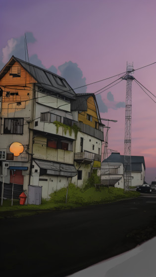 glimmer, sky, scenery, no humans, cloud, outdoors, power lines, sunset, sign, building, utility pole,