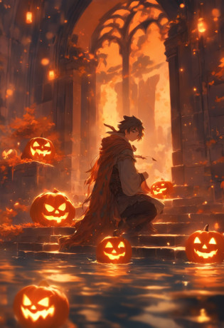 Halloween Floating Lights, Cinematic light and reflection, glowing lights, Intermediate metaverse elements?Digital Painting, Glowing reflections, pondering, Halloween Jack-o'-lantern, calm night, Digital Illustration, Beautiful atmosphere, Skylight at night, Calm evening atmosphere, Jack-o'-lantern, Halloween, the night, themoon, The game scene, Halloween, Surrounded by clouds, Buildings in medieval Europe, glazed tiles, ue, gorgeous colors, There are three arches in the foreground((color ink)), ( (Splash ink ) ), ((Splash ink) inky})), tmasterpiece, high quarity, Beautiful graphics, high detal