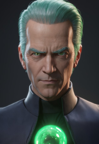 melhor qualidade, Ultra resolution, corpo inteiro, fundo detalhado, realista, 8k, A man in a black shirt and blue pants holding a green light, Joe Biden como um personagem JoJo, Retrato completo de Electromancer, Personagem de anime, Anime Ciborgue, joe biden as an anime villain, alien robot luffy, Um homem com ecudo de energia, Cyborg's right arm and legs, Melhor Design de Personagens de quadrinhos, em meio a uma cidade destruida.