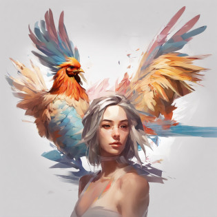 The face is a chicken?The head is a chicken?sexy underwear?flying though the air?((From the neck down is a human female))?((Chicken Man with only the head))?body builder?pop music?colourfull?full body Esbian?The head is a chicken bird human?body builder?Dynamism?Powerful?It's an image that surprises everyone.........?Perfect alignment, Jacket Chicken Human Cute Head?Crystal Vase?Rose flower, Wearing sunglasses, cheerfulness, Standing position, Abstract beauty, Centered, Looking at the camera, Facing the camera, Approaching perfection, Dynamic, Highly detailed, Smooth, Sharp Focus, 8K, hight resolution, Illustration, art by carne griffiths and wadim kashin, White background?Bewitching?Nasty?Full Body Angle?Chest?open-shirt