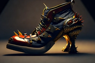 dragon shoes, dramatic lighting, (photo realism:1. 4), realistic, sharp focus, HD, highly detailed, intricate, photography, hyperrealism, hyperrealistic, raytracing, physics-based rendering