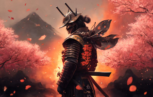 Samurai in full armor standing in front of a mountain with cherry blossoms, epic samurai warrrior, guerreiro Samurai, Retrato Samurai, estilo Samurai, japanese samurai, como Samurai, demon samurai warrior, feudal japan art, Samurai, japanese warrior, ancient japanese samurai, Demon Samurai, Samurai ciborgue, homem Samurai, Retrato de um Samurai