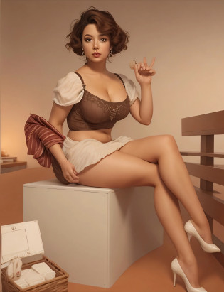 there is a woman sitting on a bench with a purse, pinup, pinup art, pinup girl, pinup pose, girl pinup, artwork in the style of guweiz, retro pinup model, pinup model, pin up, pinup body, pin - up, pin-up, seductive anime girl, beautiful alluring anime woman, vintage pin up